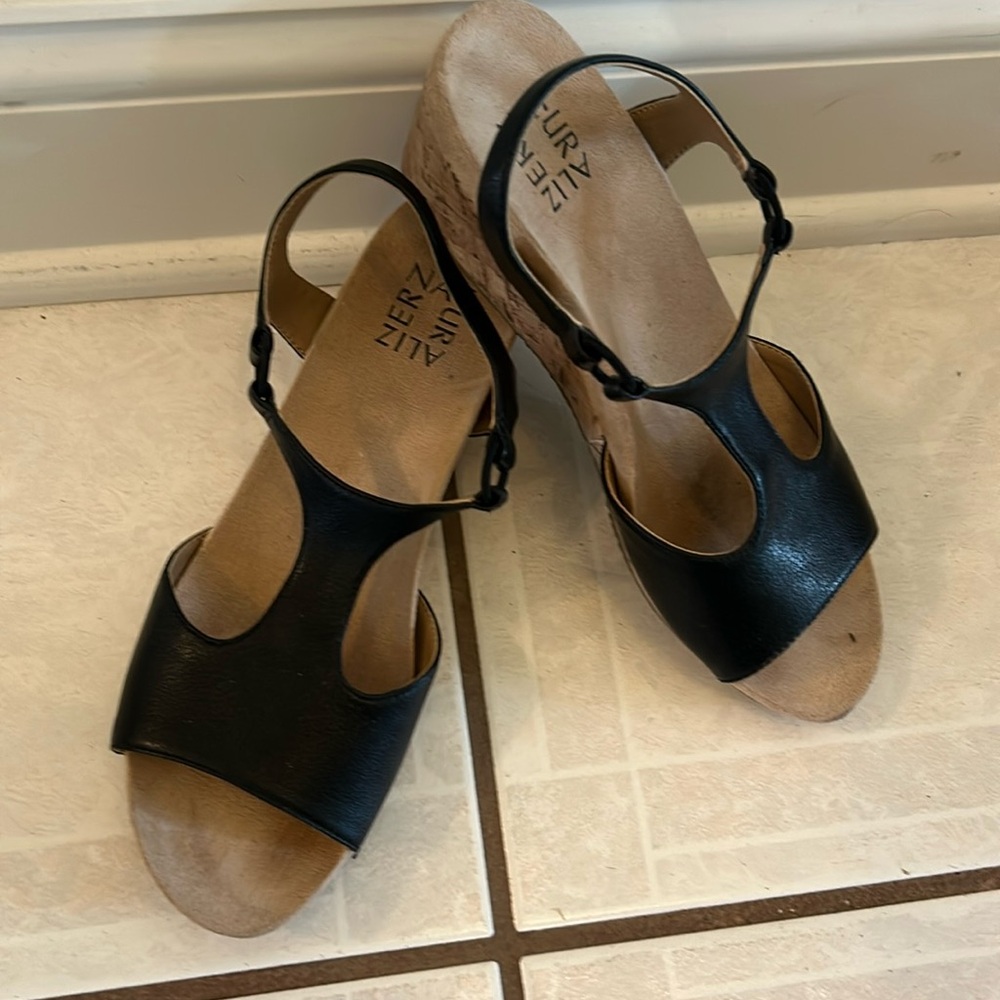Ladies black wedge sandals by Naturalizer